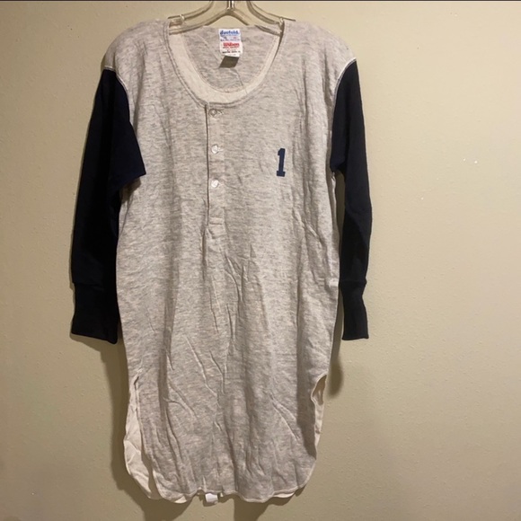 Vintage Wilson Uniform Baseball Henley Shirt Navy Gray #1 - Picture 2 of 12